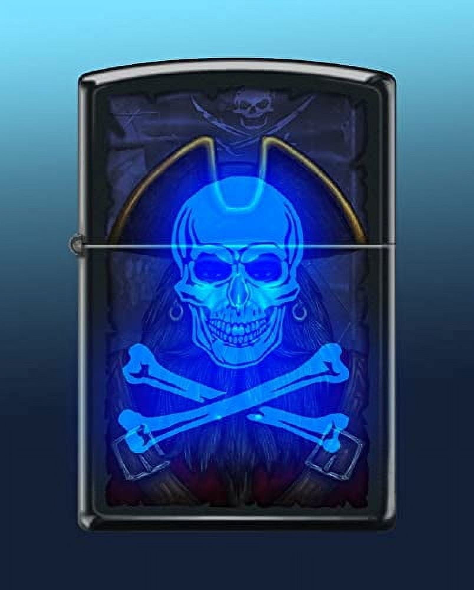Zippo Lighter- Skull Design Windproof Lighter (Pirate Blacklight #Z6034)
