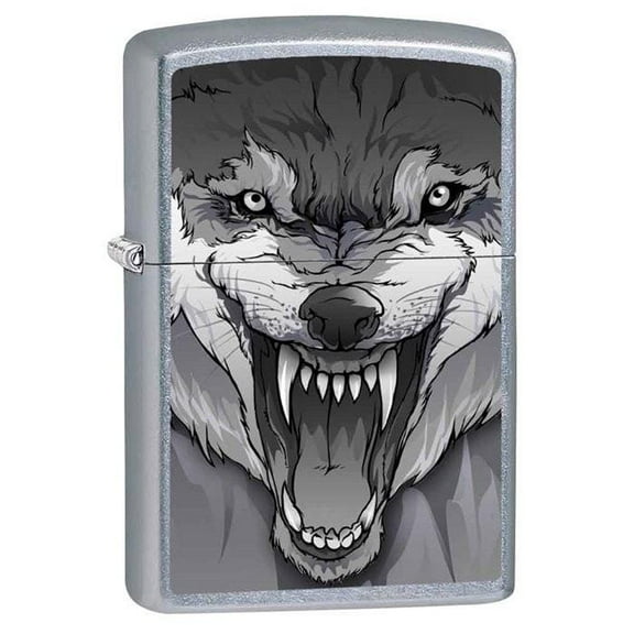 Zippo Lighter - Snarling Wolf Satin Chrome