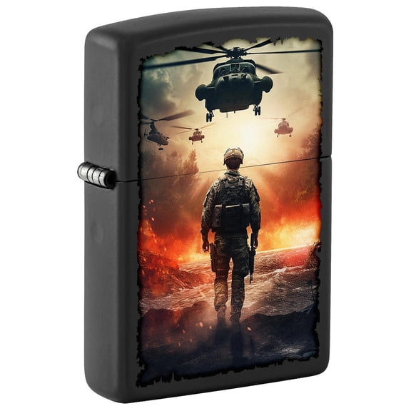 Zippo Lighter: Soldier and Helicopters - Black Matte 81683