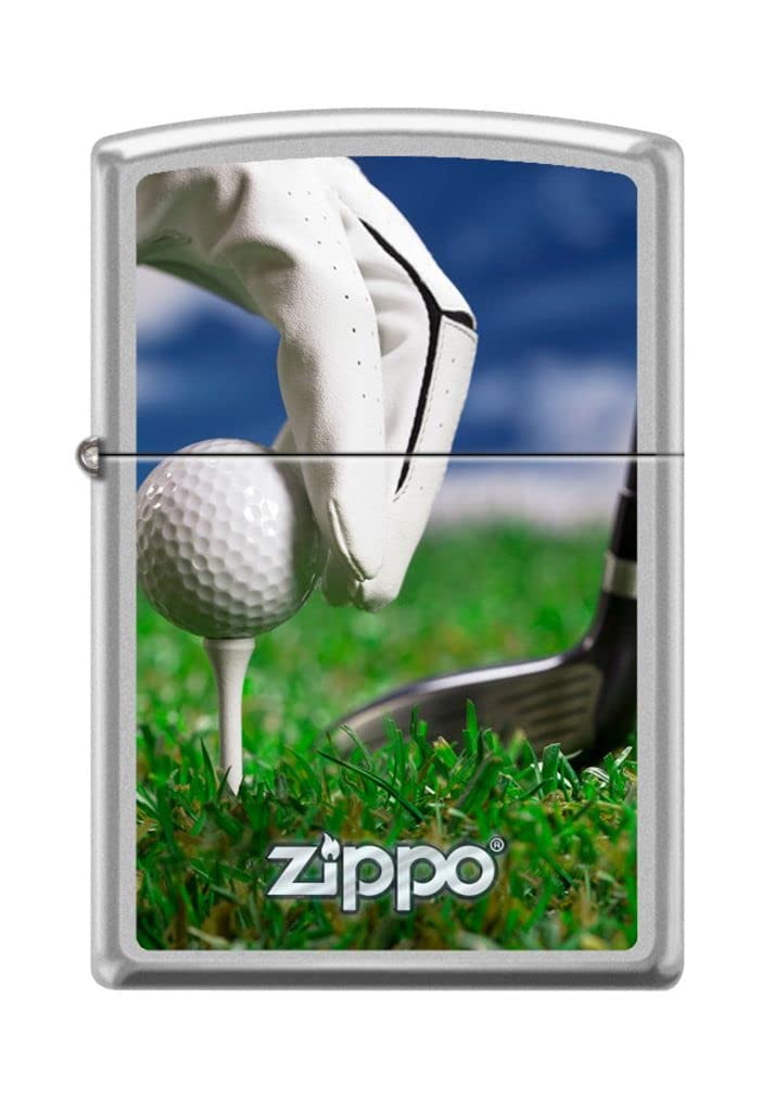 Zippo Lighter - Personalized Custom Message Engraved on Backside for Sport Golf Ball Satin Chrome #Z5090
