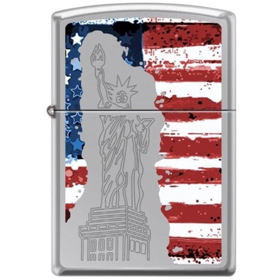 Zippo Lighter - Statue of Liberty American Flag Hi Polished Chrome