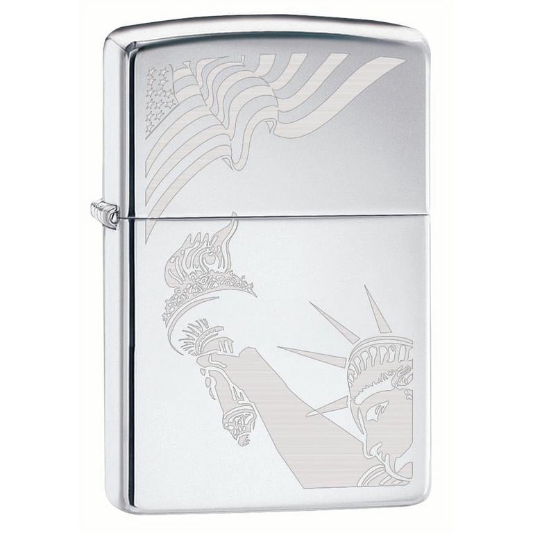 Zippo Lighter: Statue of Liberty and Flag - High Polish Zippo Lighter: Statue of Liberty and Flag - High Polish