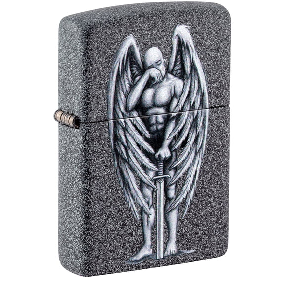 Zippo Lighter: Tired Angel with Sword - Iron Stone 81467