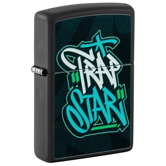 Zippo Lighter: Trap Star Graffiti, Black Light - Black Matte 48528