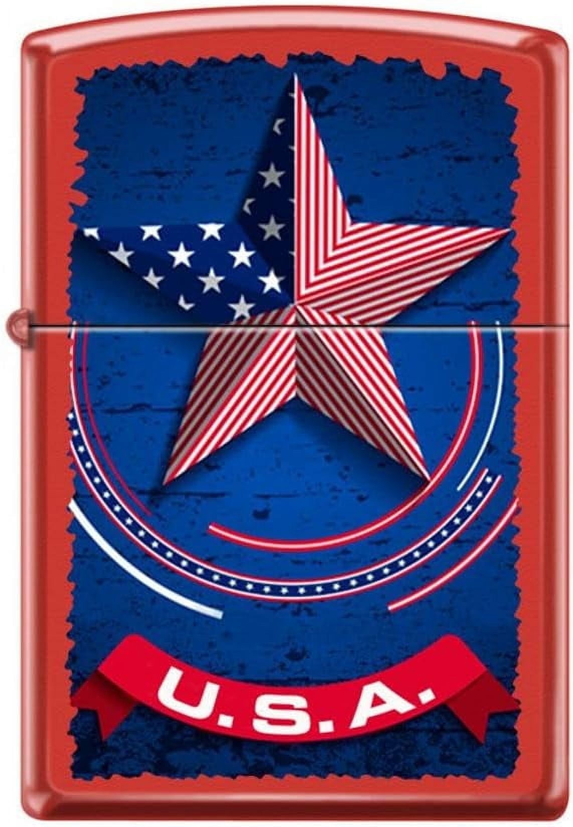 Zippo Lighter- U.S.A. Banner Flag and Star Red Matte Windproof Lighter #Z5125
