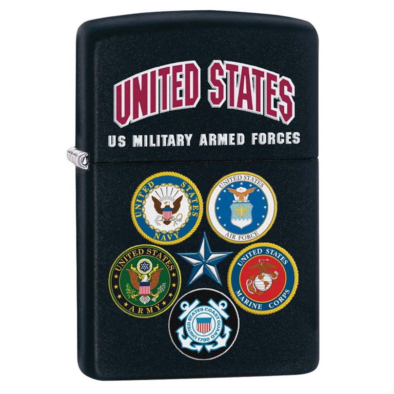 Zippo Lighter: U.S. Armed Forces Emblems - Black Matte 81173