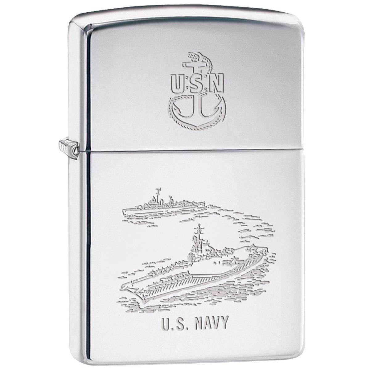 Zippo Lighter US Navy USN Aircraft Carrier Destroyer Military Chrome