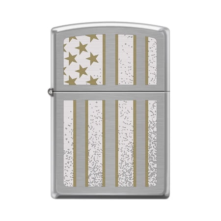Zippo Lighter- USA Flag American Yellow Stripes Brushed Chrome Windproof Lighter #Z5290