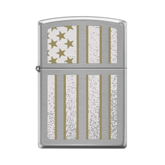 Zippo Lighter- USA Flag American Yellow Stripes Brushed Chrome Windproof Lighter #Z5290