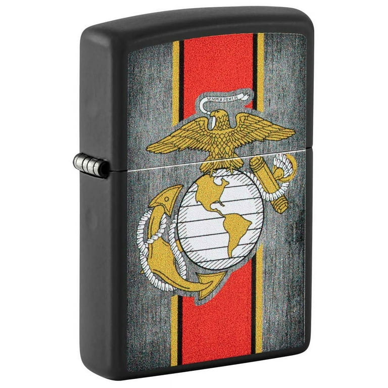 Zippo Lighter: USMC Marines Color Logo - Black Matte 81254