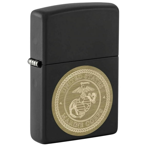 Zippo Lighter: USMC Marines Logo, Engraved - Black Matte 81256