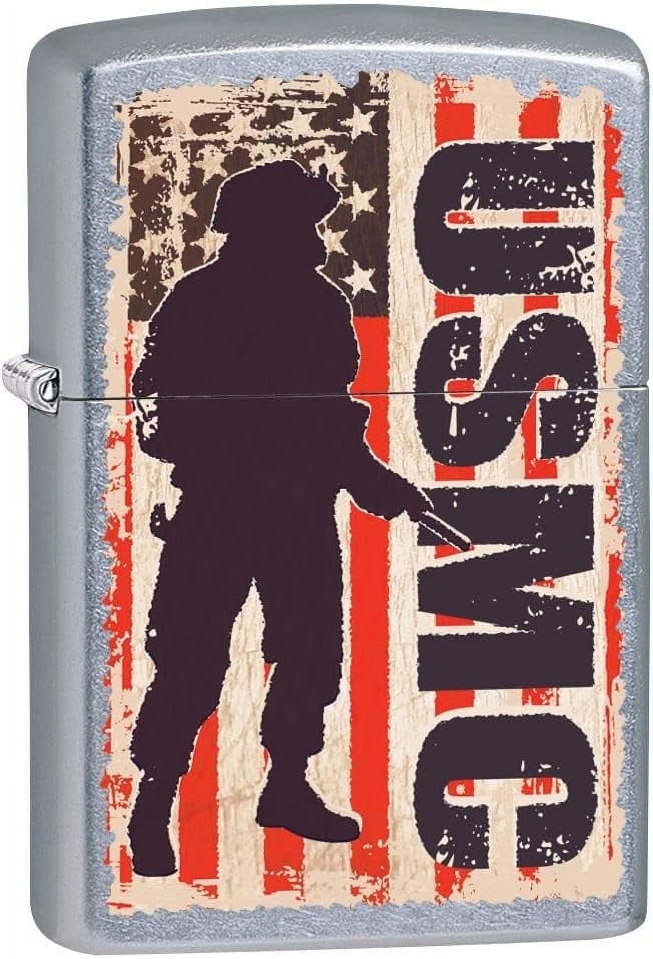 Zippo Lighter- United States Marine Corps USMC Soldier Brushed Chrome Windproof Lighter #Z5014