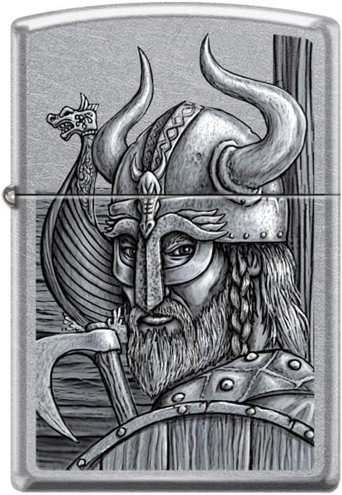 Zippo Lighter- Viking Helmet Axe Street Chrome Windproof Lighter #Z5137