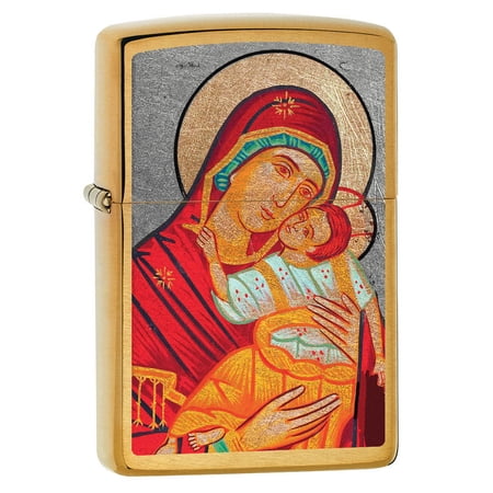 Zippo Lighter: Virgin Mary with Child - Brushed Brass 80631