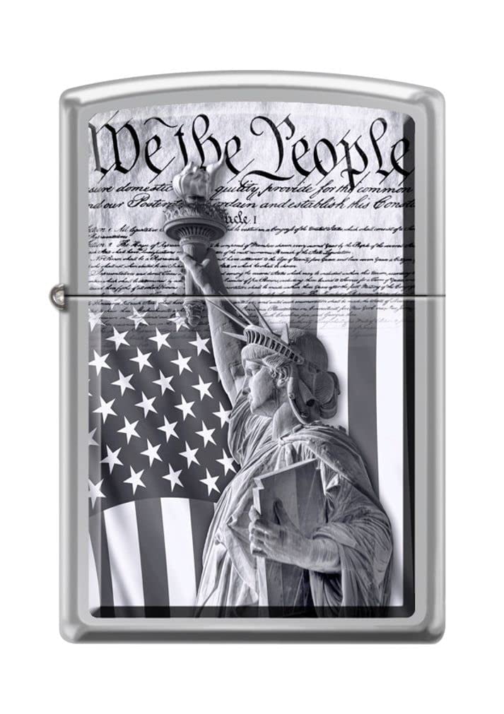 Zippo Lighter - Personalized Custom Message Engraved on Backside for Abstract USA Flag American US Patriotic (We The People Statue of Liberty Z5207)