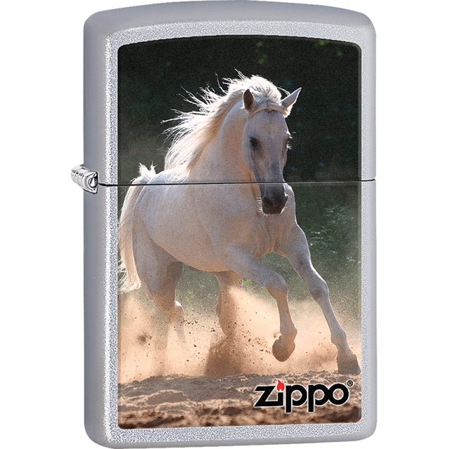 Zippo Lighter White Horse Running Galloping Street Chrome Lighter Z431