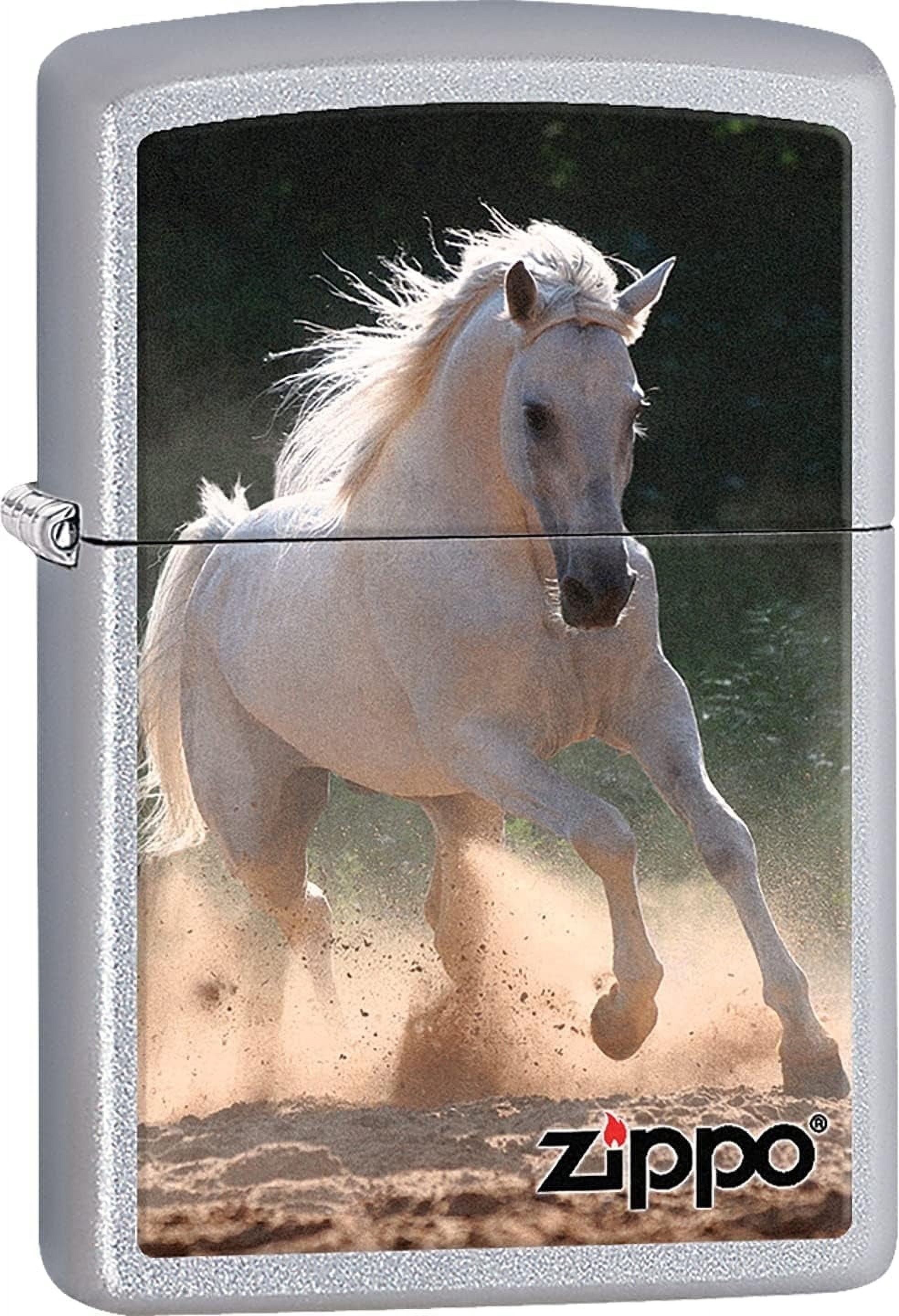 Zippo Lighter - White Horse Running Galloping Street Chrome Lighter #Z431