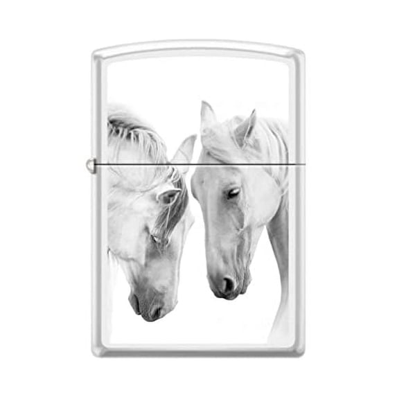Zippo Lighter- White Horses White Matte Windproof Lighter #Z5247