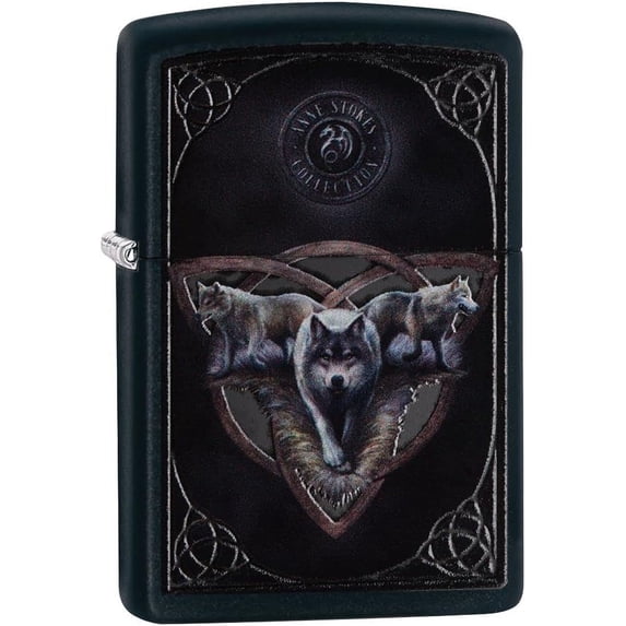 Zippo Lighter- Wolf Wolves Triquetra Black Matte Windproof Lighter #Z5176
