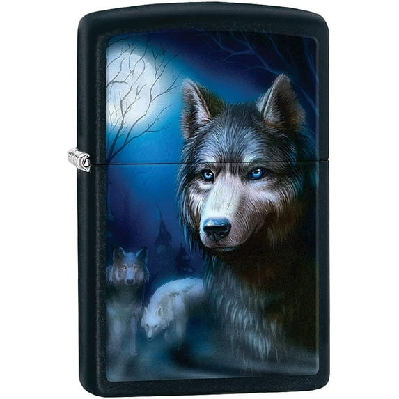 Zippo Lighter- Wolf and Moon Night Black Matte Windproof Lighter #Z432