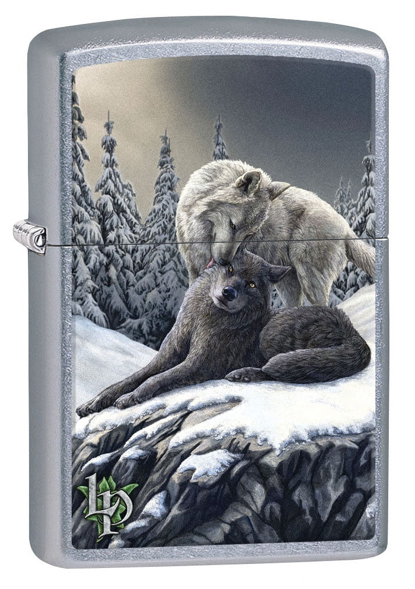 Zippo Windproof Lighter - Wolves With Northern Lights Glow-in-Dark Design, 540 Color Finish, Made In USA