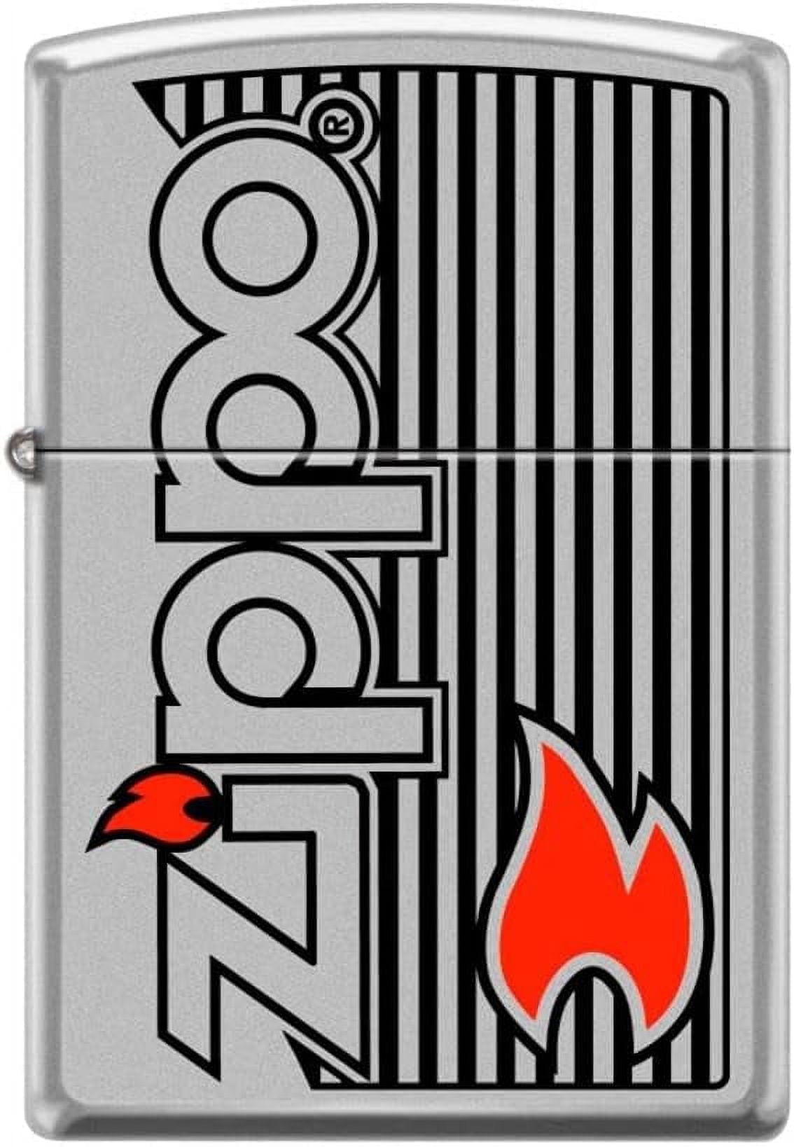Zippo Lighter- Zippo and Flame Satin Chrome Windproof Lighter
