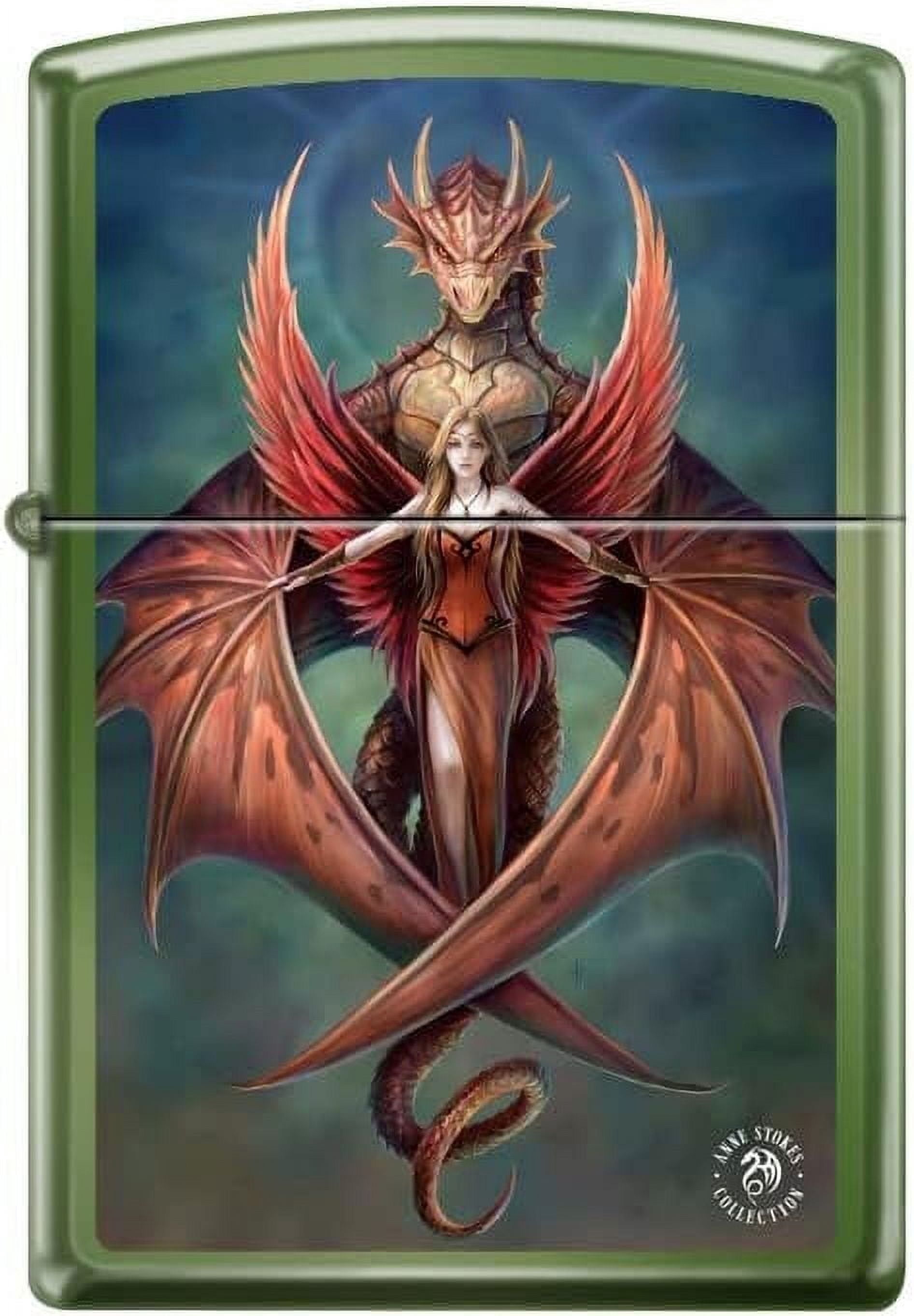 Zippo Lighter -for Anne Stokes Dragons Fairy Feathers Wings Red Dragons #Z5351