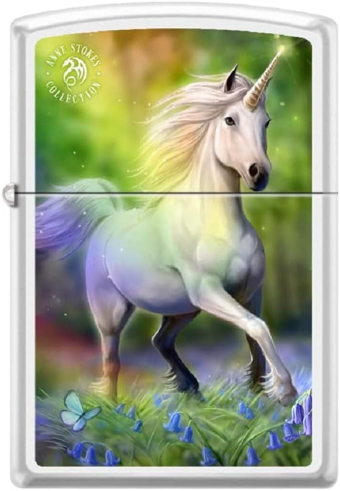 Zippo Lighter -for Anne Stokes Unicorn Horned Horse Rainbow Butterfly #Z5330