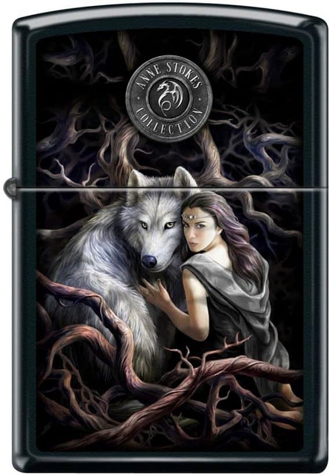 Zippo Lighter - for Anne Stokes Woman with Wolf Soul Bond Black Matte #Z5177