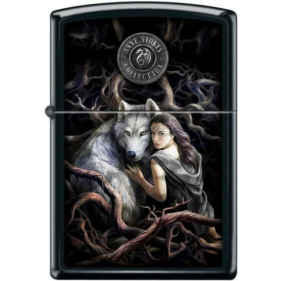 Zippo Lighter - for Anne Stokes Woman with Wolf Soul Bond Black Matte #Z5177