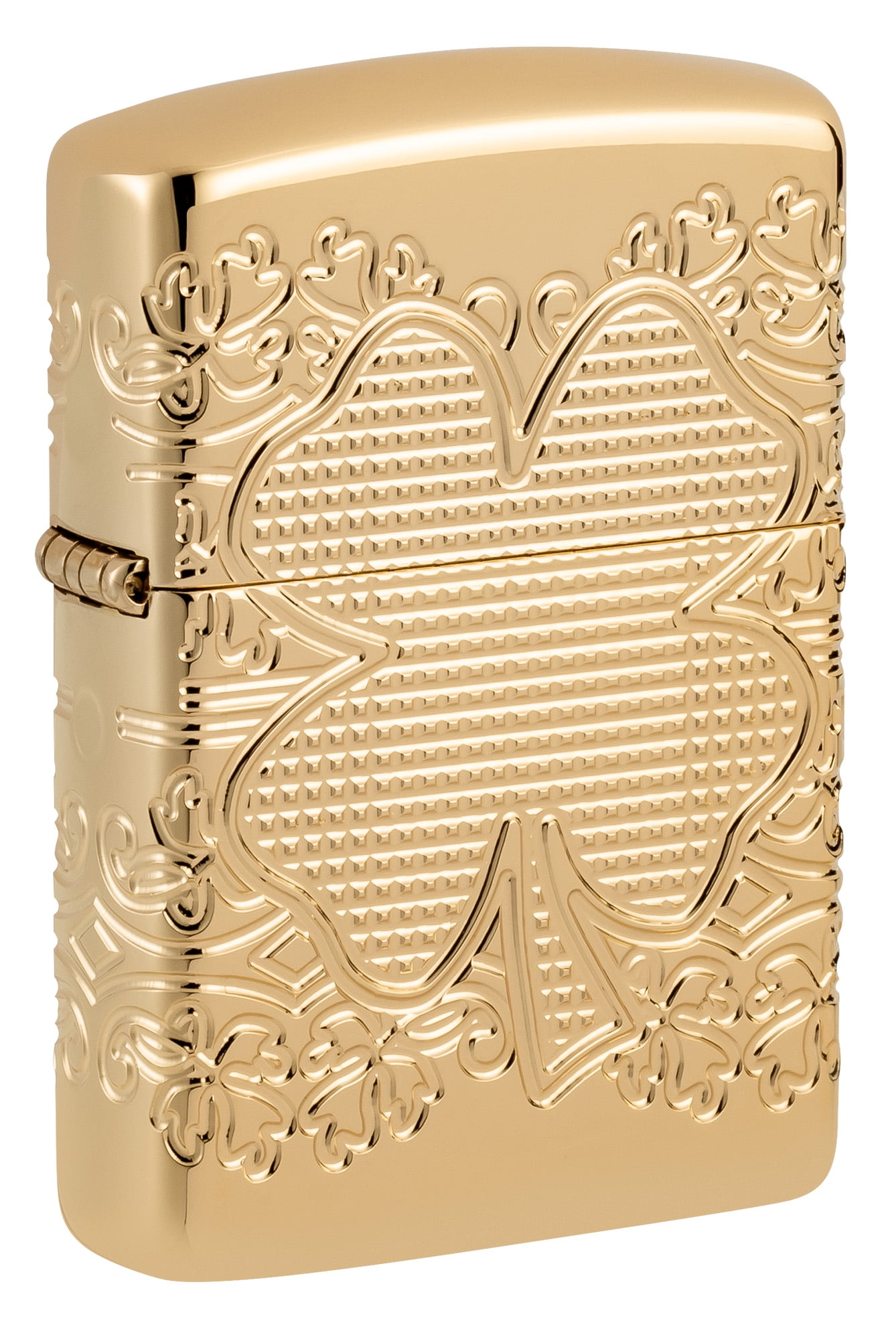 Zippo Lucky Clover Design Armor High Polish Gold Plate Pocket