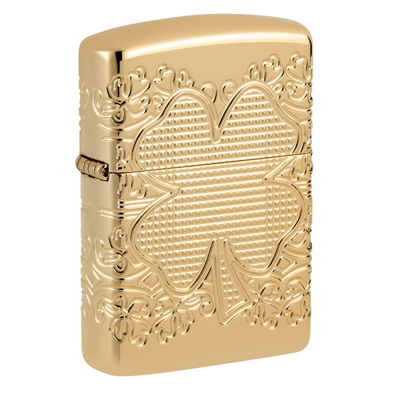Zippo Lucky Clover Design Armor High Polish Gold Plate Pocket