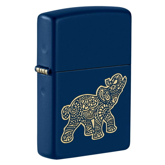 Zippo Lucky Elephant Design Navy Matte Pocket Lighter
