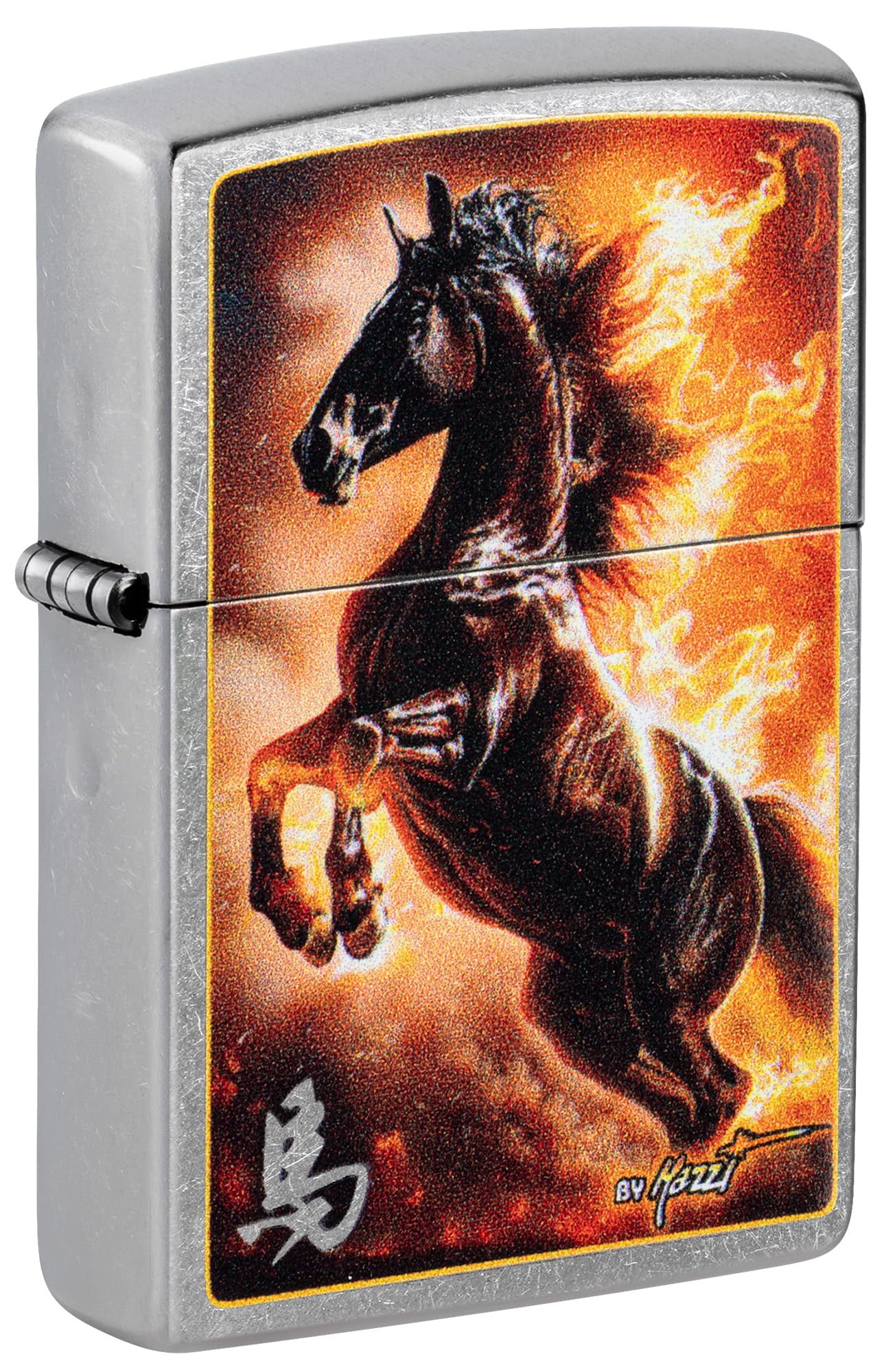Zippo Pocket Lighter Mazzi Fire Stallion Design Street Chrome