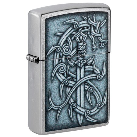 Zippo Medieval Dragon and Sword Street Chrome Pocket Lighter