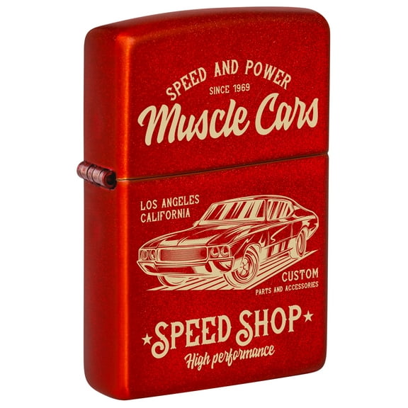 Zippo Muscle Car Design Metallic Red Pocket Lighter