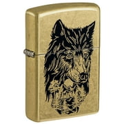 Zippo Wolf Emblem Design Brushed Chrome Pocket Lighter