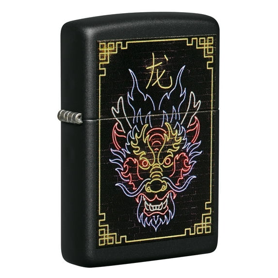 Zippo Neon Dragon Design Black Matte Pocket Lighter