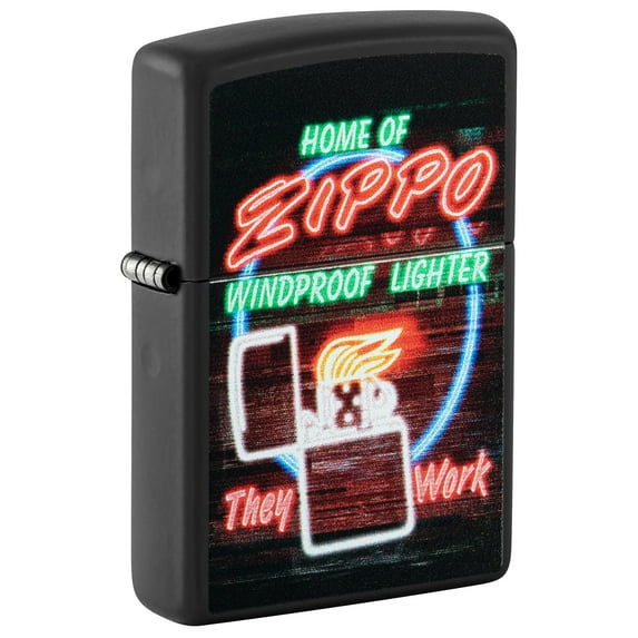 Zippo Neon Sign Design Black Matte Pocket Lighter