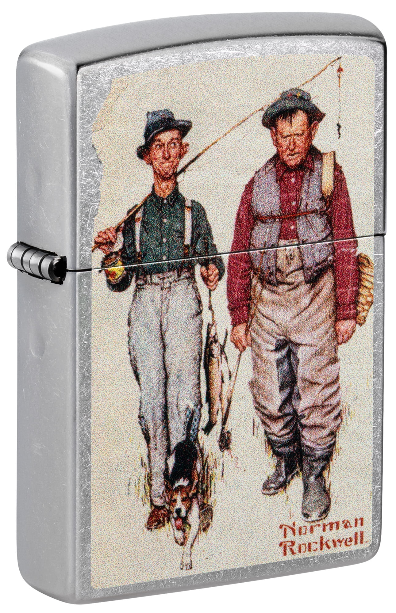 Zippo Norman Rockwell Fishing Street Chrome Pocket Lighter