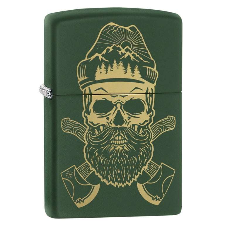 Zippo Outdoor Skull Design Green Matte Pocket Lighter