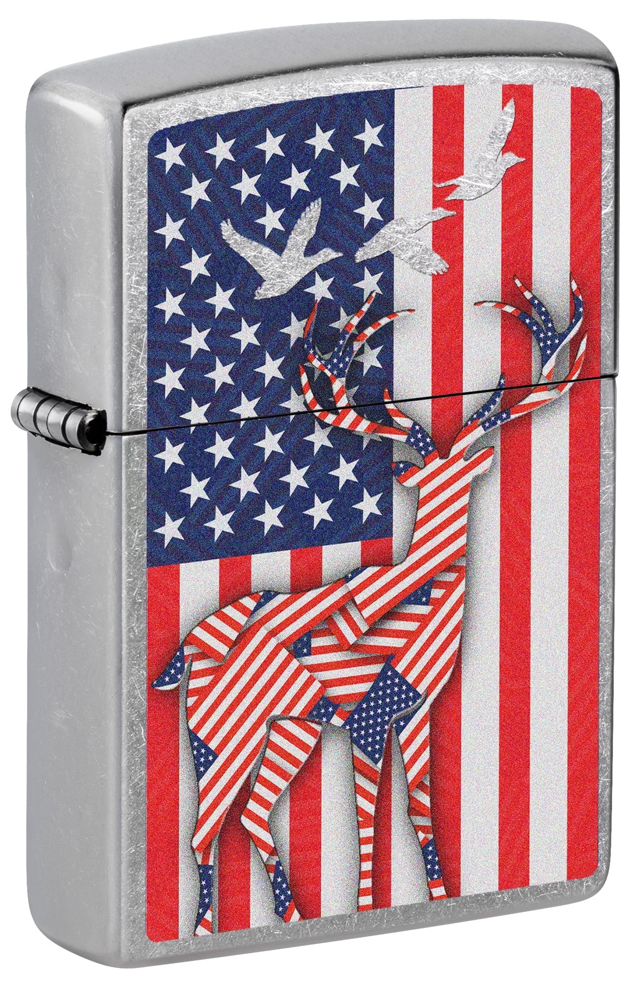 Zippo Street Chrome Pocket Lighter, Chrome Patriotic Deer