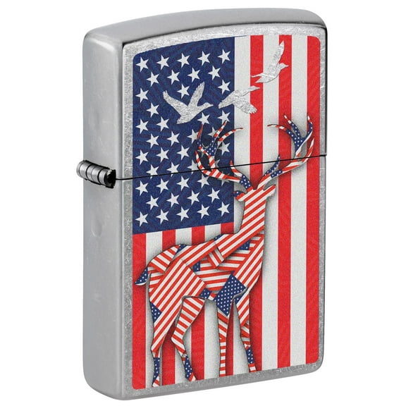 Zippo Street Chrome Pocket Lighter, Chrome Patriotic Deer