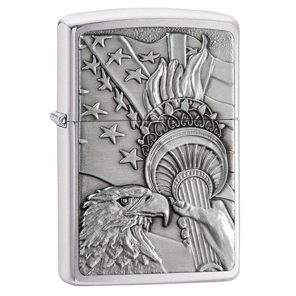 Zippo Patriotic Windproof Pocket Lighter, Brushed Chrome