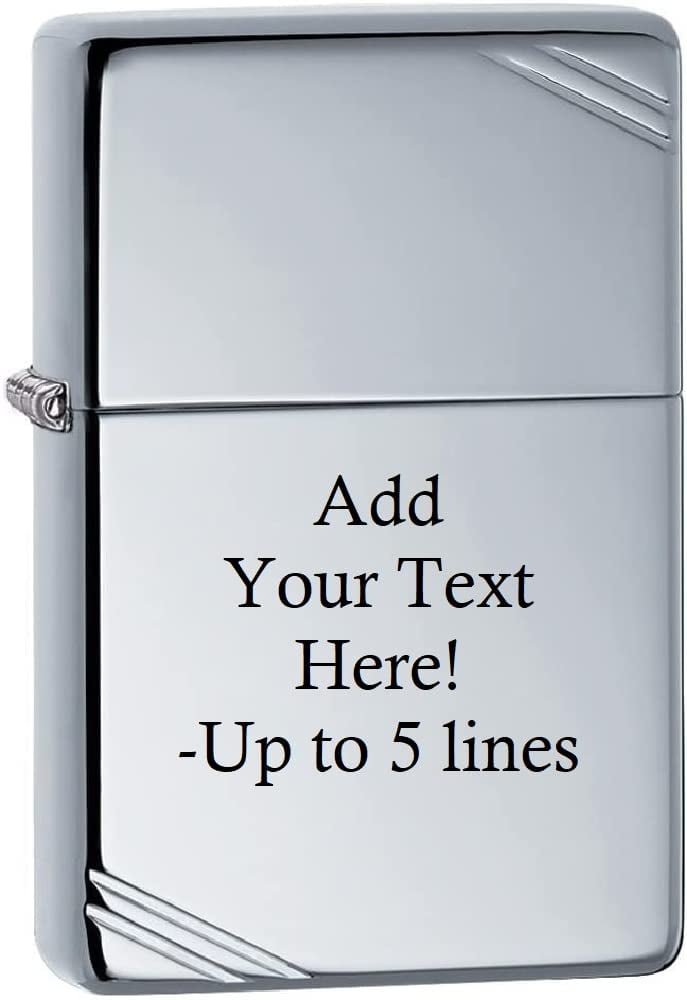 Zippo Personalized Chrome Windproof Lighter Custom Message Engrave (Vintage High Polish #260)
