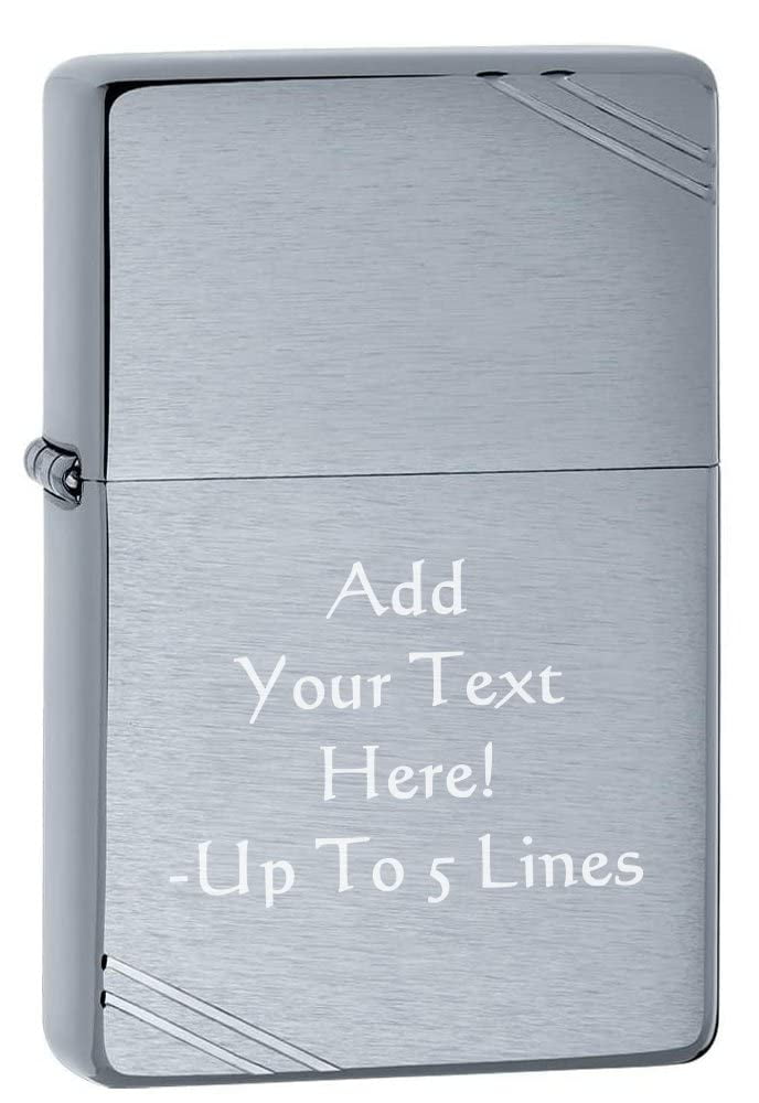Zippo Personalized Chrome Windproof Lighter Custom Message Engrave (Vintage with Slashes #230)