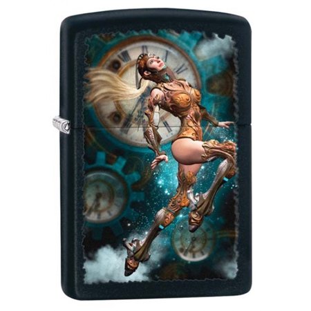 Zippo Personalized Message Engraved Customized Steampunk Aviator Girl Futuristic Black Matte Windproof Lighter 28670