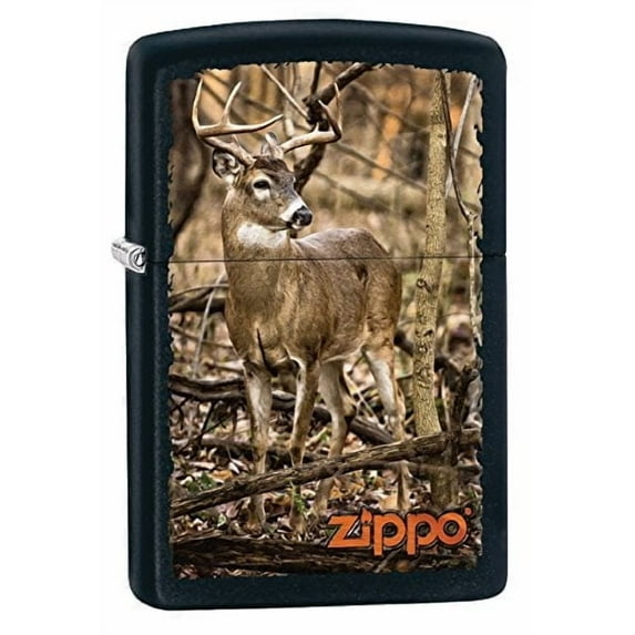 Zippo Personalized Message Engraved on Backside Buck Deer Outdoor Windproof Lighter (Black Matte Z397)