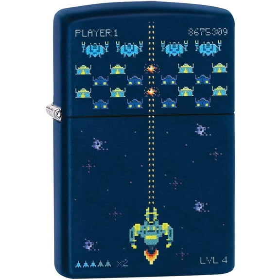 Zippo Pixel Game Design Matte Navy Windproof Pocket Lighter 49114