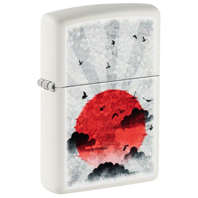 Zippo Red Moon Design White Matte Pocket Lighter